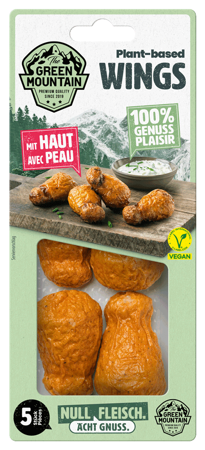 Plant-based Wings mit würziger Haut.