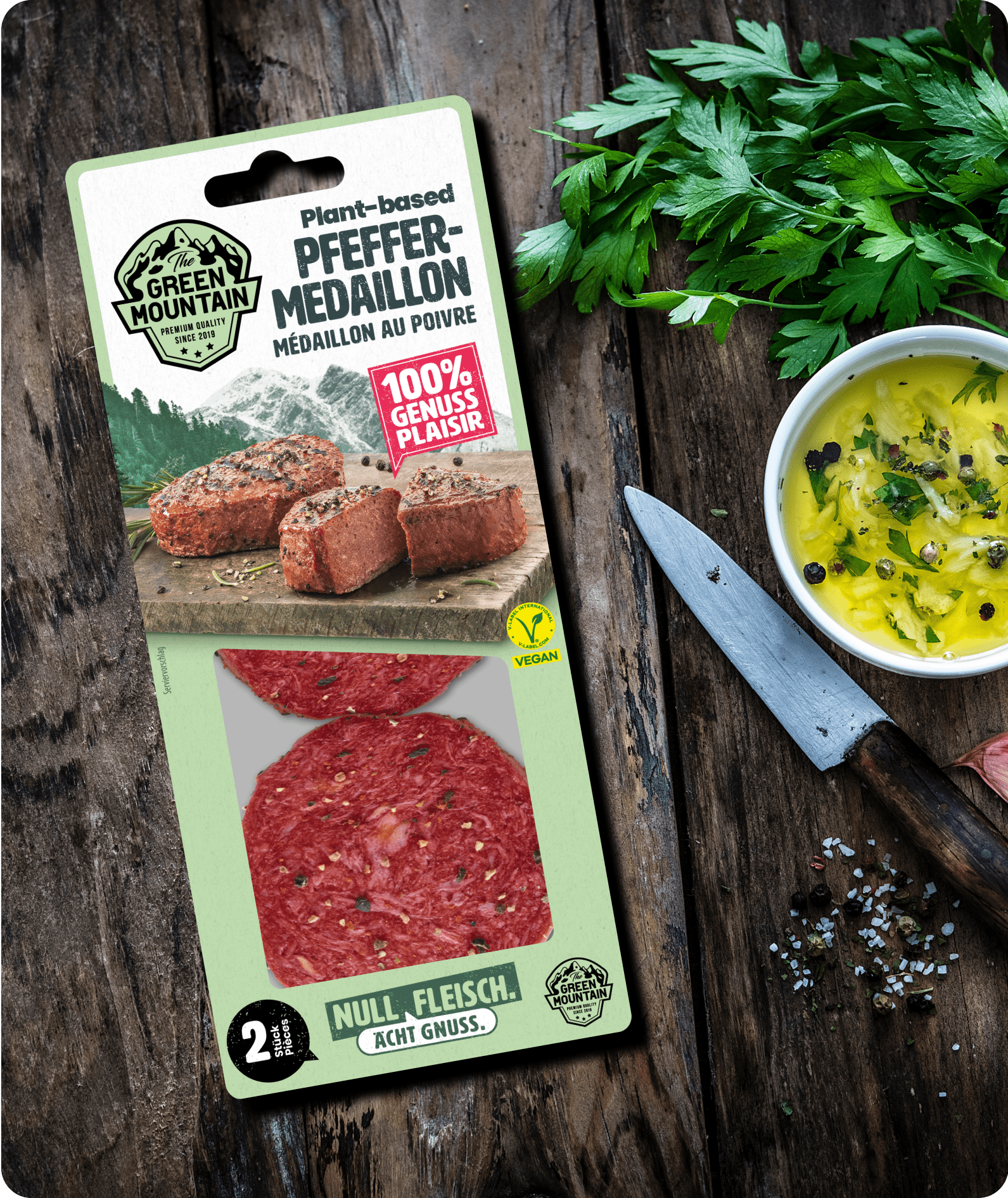 Plant-based Pfeffer Medaillon, Plant-based pepper medallion, Médaillon au poivre Plant-Based