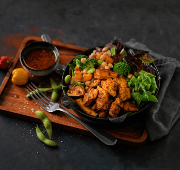 Lauwarmer Chicken-Kichererbsen Salat, Lukewarm chicken and chickpea salad, Salade tiède de poulet et de pois chiches